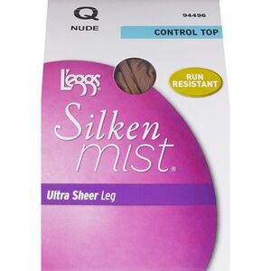 Leggs Silken Mist Control Top Pantyhose (10) Ultra Sheer Leg Nude Q Large 94496